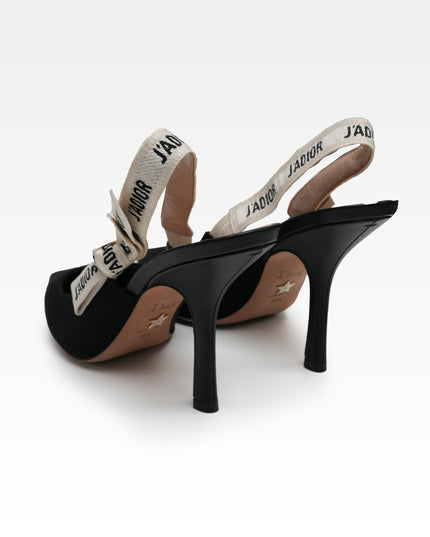 J’ADIOR LEATHER X FABRIC STRAP SLINGBACK PUMPS BLACK - SIZE 39.5