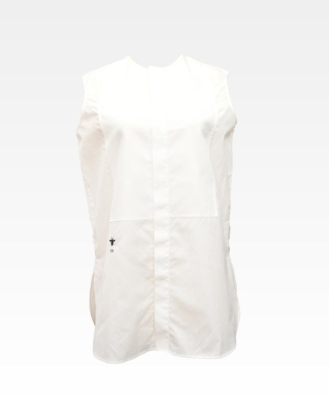 COTTON SLEEVELESS DRESS WHITE WITH BEE EMBROIDERY - SIZE I38