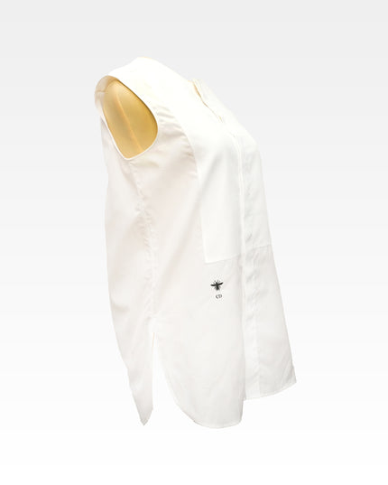COTTON SLEEVELESS DRESS WHITE WITH BEE EMBROIDERY - SIZE I38