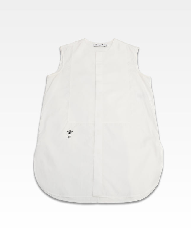 COTTON SLEEVELESS DRESS WHITE WITH BEE EMBROIDERY - SIZE I38