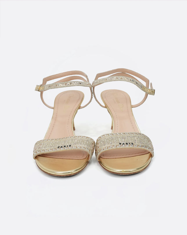 FABRIC SANDAL HEELS SIZE 37 GOLD STRAP