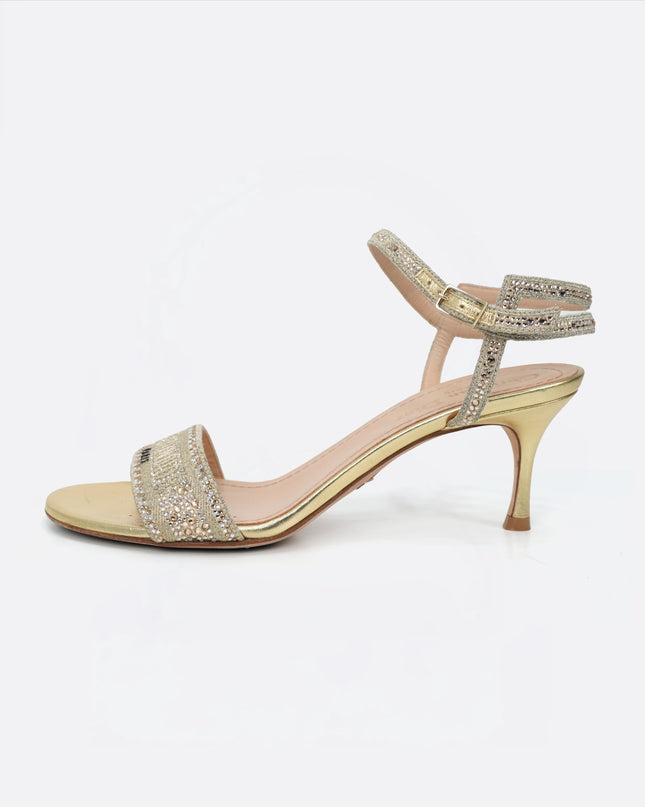 FABRIC SANDAL HEELS SIZE 37 GOLD STRAP