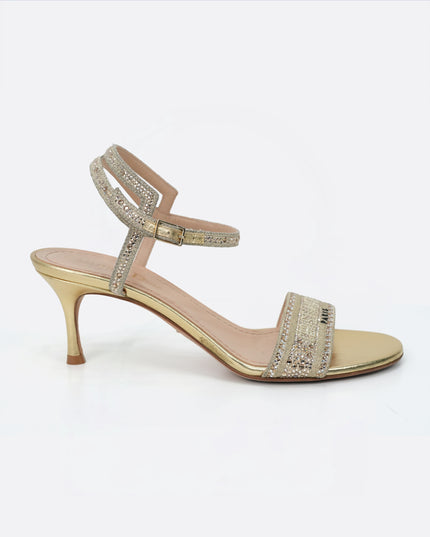 FABRIC SANDAL HEELS SIZE 37 GOLD STRAP