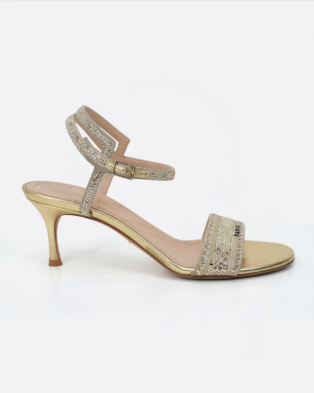FABRIC SANDAL HEELS SIZE 37 GOLD STRAP