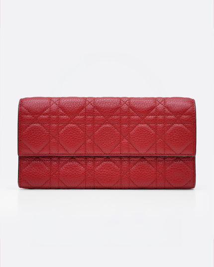 RED CANNAGE LEATHER WALLET ON CHAIN WITH LIGHT GOLD HARDWARE