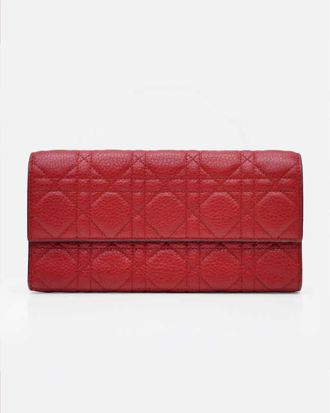 RED CANNAGE LEATHER WALLET ON CHAIN WITH LIGHT GOLD HARDWARE