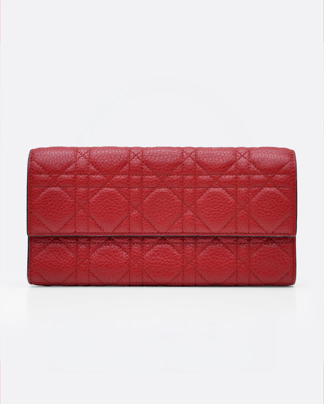 RED CANNAGE LEATHER WALLET ON CHAIN WITH LIGHT GOLD HARDWARE