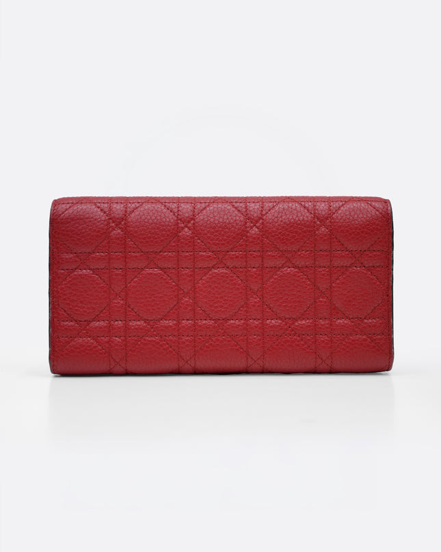 RED CANNAGE LEATHER WALLET ON CHAIN WITH LIGHT GOLD HARDWARE