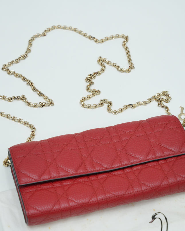 RED CANNAGE LEATHER WALLET ON CHAIN WITH LIGHT GOLD HARDWARE