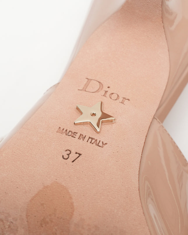 J’ADIOR PATENT LEATHER X FABRIC STRAP SLINGBACK PUMPS BEIGE X IVORY - SIZE 37