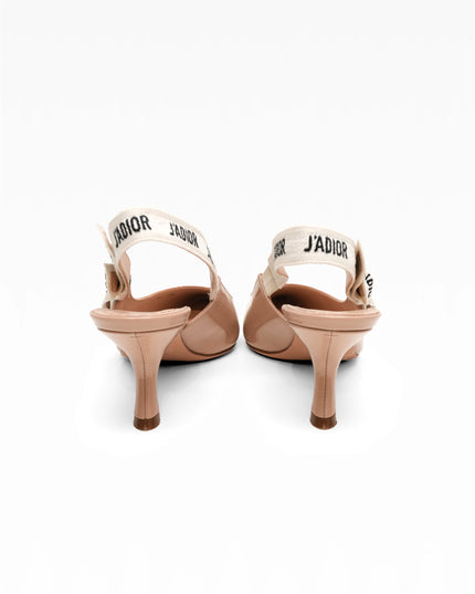J’ADIOR PATENT LEATHER X FABRIC STRAP SLINGBACK PUMPS BEIGE X IVORY - SIZE 37
