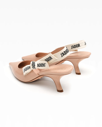 J’ADIOR PATENT LEATHER X FABRIC STRAP SLINGBACK PUMPS BEIGE X IVORY - SIZE 37