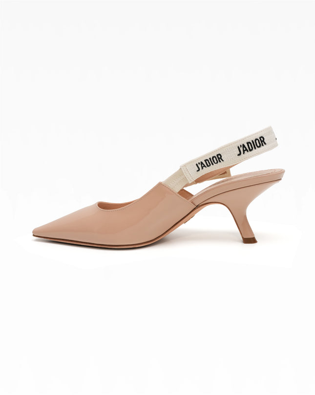 J’ADIOR PATENT LEATHER X FABRIC STRAP SLINGBACK PUMPS BEIGE X IVORY - SIZE 37
