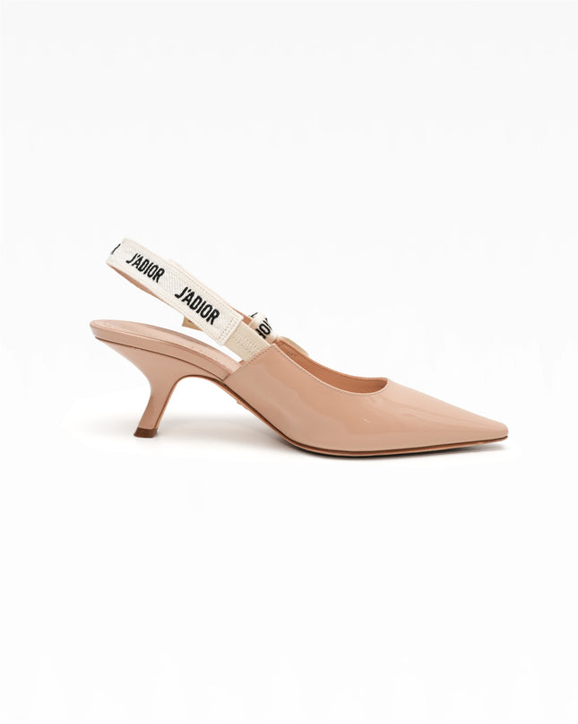 J’ADIOR PATENT LEATHER X FABRIC STRAP SLINGBACK PUMPS BEIGE X IVORY - SIZE 37
