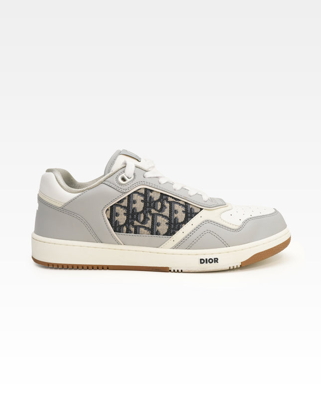 B27 CANVAS & LEATHER SNEAKERS GRAY WHITE OBLIQUE - SIZE 41.5