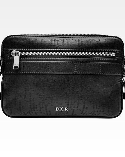 OBLIQUE SAFARI LEATHER SHOULDER BAG BLACK