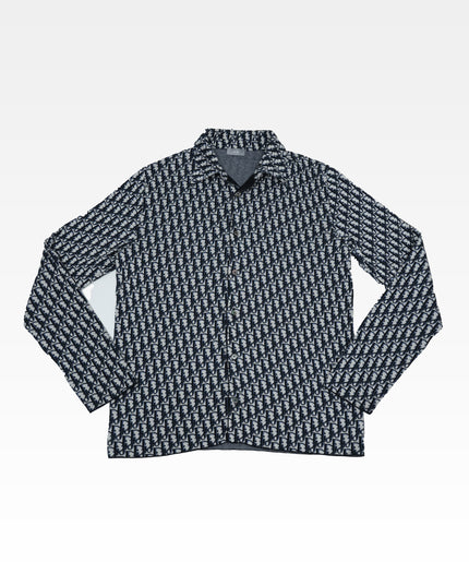 NAVY & CREAM OBLIQUE MONOGRAM KNIT SHIRT