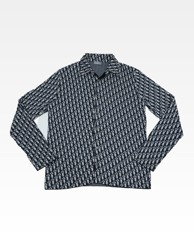 NAVY & CREAM OBLIQUE MONOGRAM KNIT SHIRT