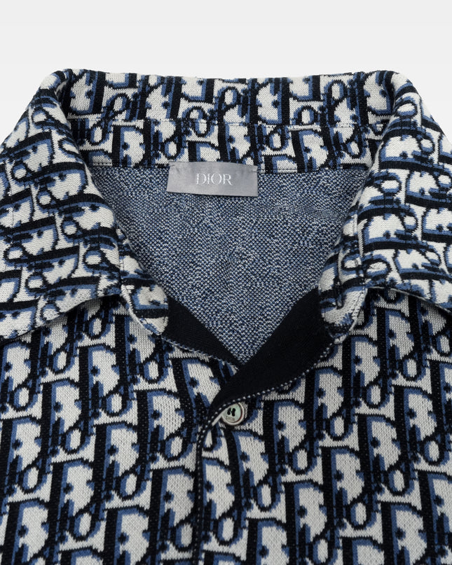 NAVY & CREAM OBLIQUE MONOGRAM KNIT SHIRT
