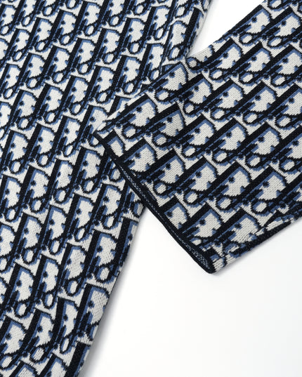 NAVY & CREAM OBLIQUE MONOGRAM KNIT SHIRT