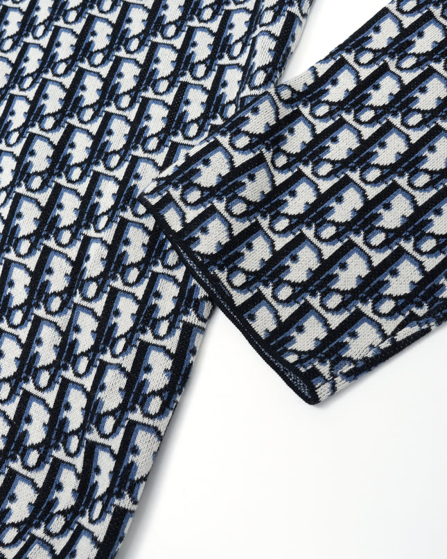 NAVY & CREAM OBLIQUE MONOGRAM KNIT SHIRT