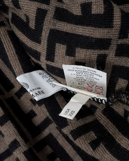 MONOGRAM ZUCCA PATTERN V-NECK BROWN CARDIGAN WOOL