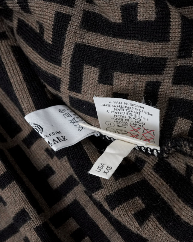MONOGRAM ZUCCA PATTERN V-NECK BROWN CARDIGAN WOOL