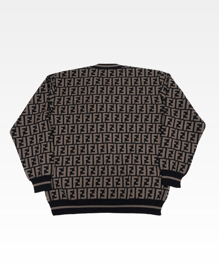 MONOGRAM ZUCCA PATTERN V-NECK BROWN CARDIGAN WOOL