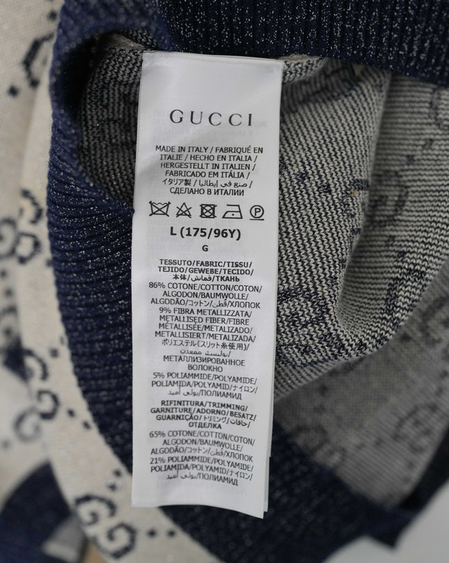 GUCCI GG LAME JACQUARD TOP SHORT SLEEVE KNIT IVORY GRAY