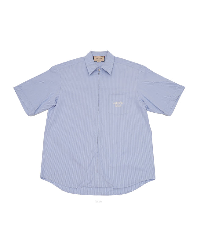 EMBROIDERY LOGO COTTON SHIRT BLUE