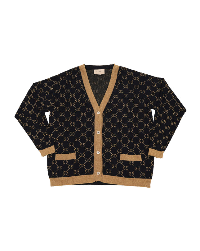 NAVY GG COTTON LAMÉ CARDIGAN
