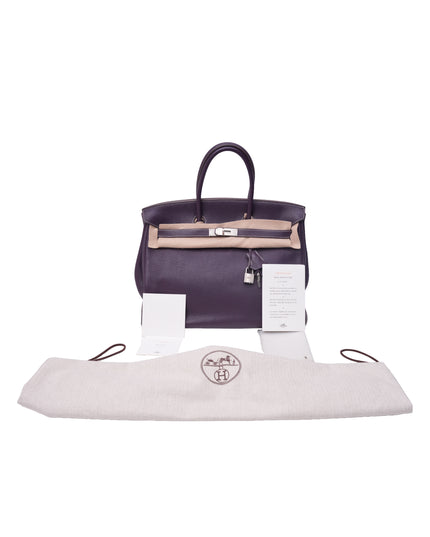 BIRKIN 35 RAISIN CLEMENCE LEATHER BRUSHED PALLADIUM HARDWARE STAMP N