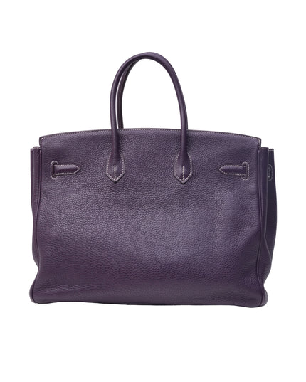 BIRKIN 35 RAISIN CLEMENCE LEATHER BRUSHED PALLADIUM HARDWARE STAMP N