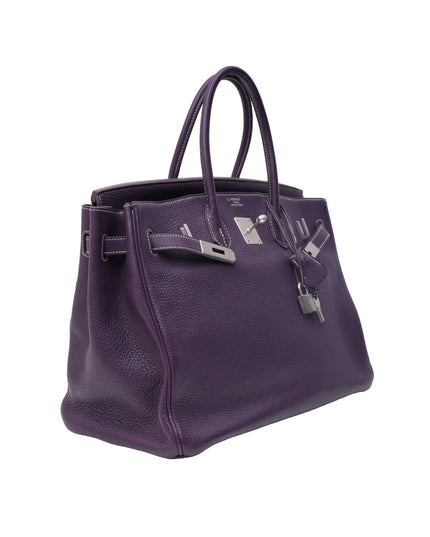 BIRKIN 35 RAISIN CLEMENCE LEATHER BRUSHED PALLADIUM HARDWARE STAMP N