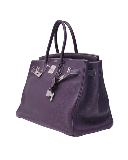 BIRKIN 35 RAISIN CLEMENCE LEATHER BRUSHED PALLADIUM HARDWARE STAMP N