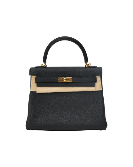 KELLY 25 RETOURNE BLACK TOGO LEATHER  GOLD HARDWARE STAMP B
