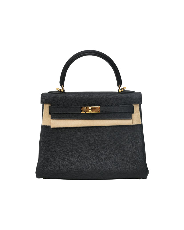 KELLY 25 RETOURNE BLACK TOGO LEATHER  GOLD HARDWARE STAMP B