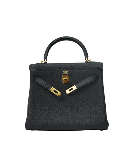 KELLY 25 RETOURNE BLACK TOGO LEATHER  GOLD HARDWARE STAMP B