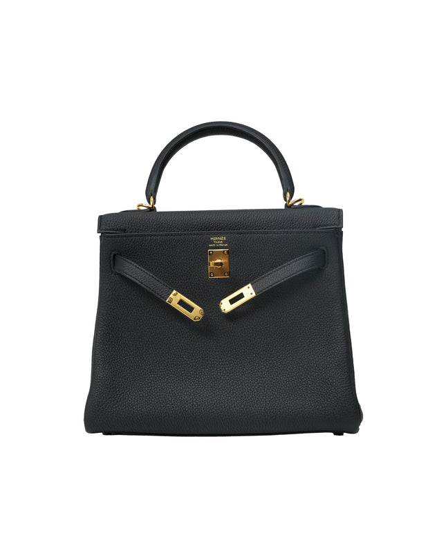 KELLY 25 RETOURNE BLACK TOGO LEATHER  GOLD HARDWARE STAMP B