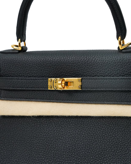 KELLY 25 RETOURNE BLACK TOGO LEATHER  GOLD HARDWARE STAMP B