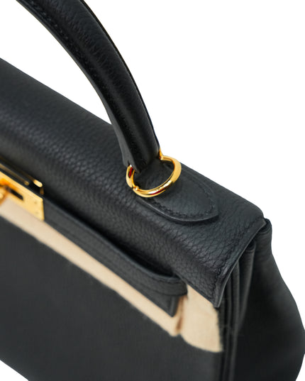 KELLY 25 RETOURNE BLACK TOGO LEATHER  GOLD HARDWARE STAMP B