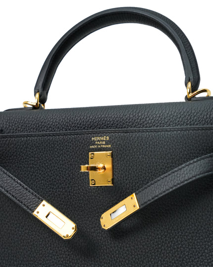 KELLY 25 RETOURNE BLACK TOGO LEATHER  GOLD HARDWARE STAMP B
