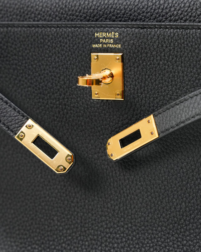 KELLY 25 RETOURNE BLACK TOGO LEATHER  GOLD HARDWARE STAMP B