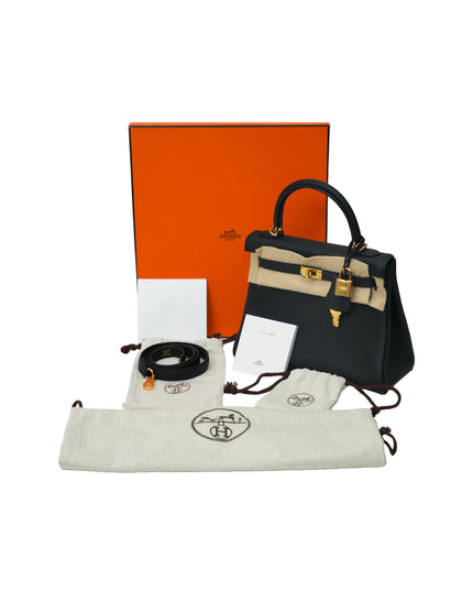 KELLY 25 RETOURNE BLACK TOGO LEATHER  GOLD HARDWARE STAMP B