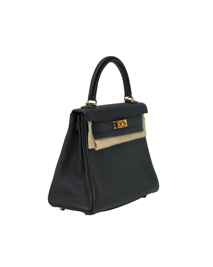 KELLY 25 RETOURNE BLACK TOGO LEATHER  GOLD HARDWARE STAMP B