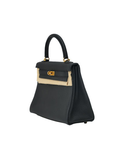 KELLY 25 RETOURNE BLACK TOGO LEATHER  GOLD HARDWARE STAMP B