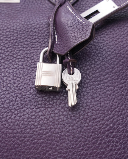 BIRKIN 35 RAISIN CLEMENCE LEATHER BRUSHED PALLADIUM HARDWARE STAMP N