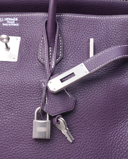 BIRKIN 35 RAISIN CLEMENCE LEATHER BRUSHED PALLADIUM HARDWARE STAMP N