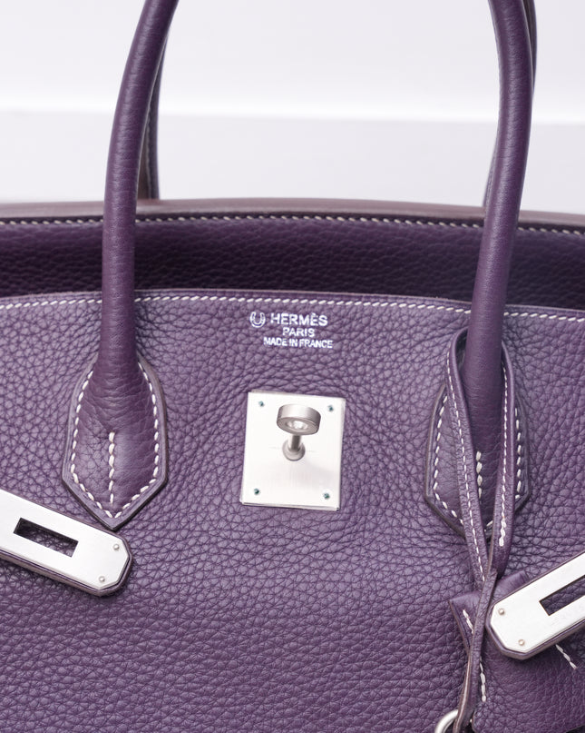 BIRKIN 35 RAISIN CLEMENCE LEATHER BRUSHED PALLADIUM HARDWARE STAMP N