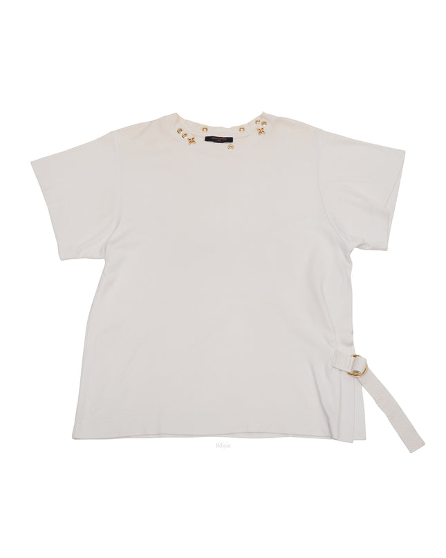 LOGO WHITE LADIES T-SHIRT WITH SIDE STRAP SIZE M